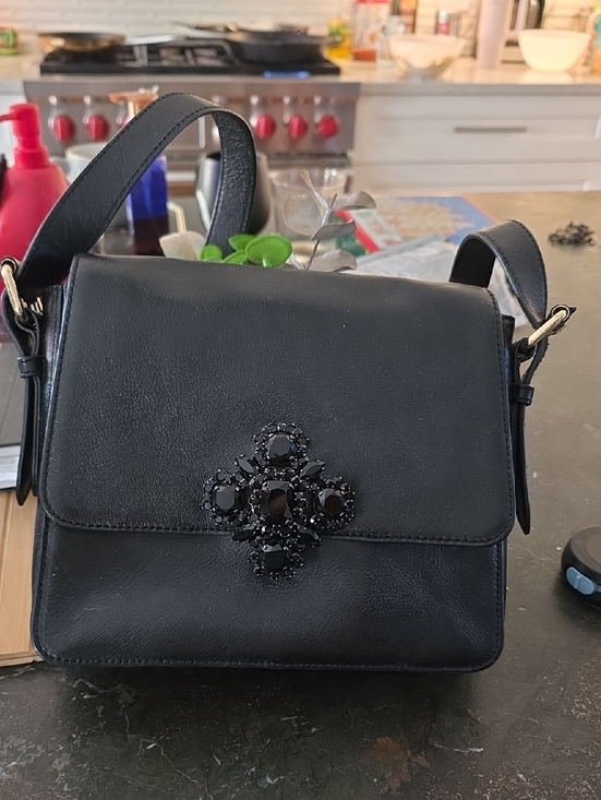 Juicy Couture Handbags - Juicy Couture Y2K Black Leather Crossbody Bag with Gemstone Accent
